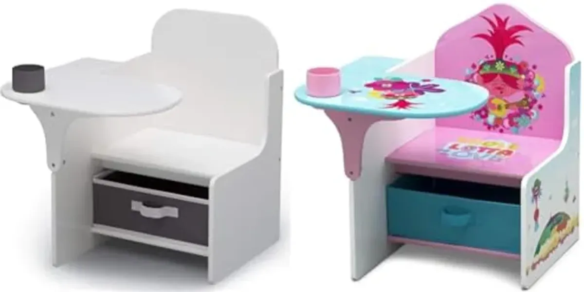 Delta Children MySize Chair Desk with Storage Bin for Ages 3+, Trolls World Tour Graphics