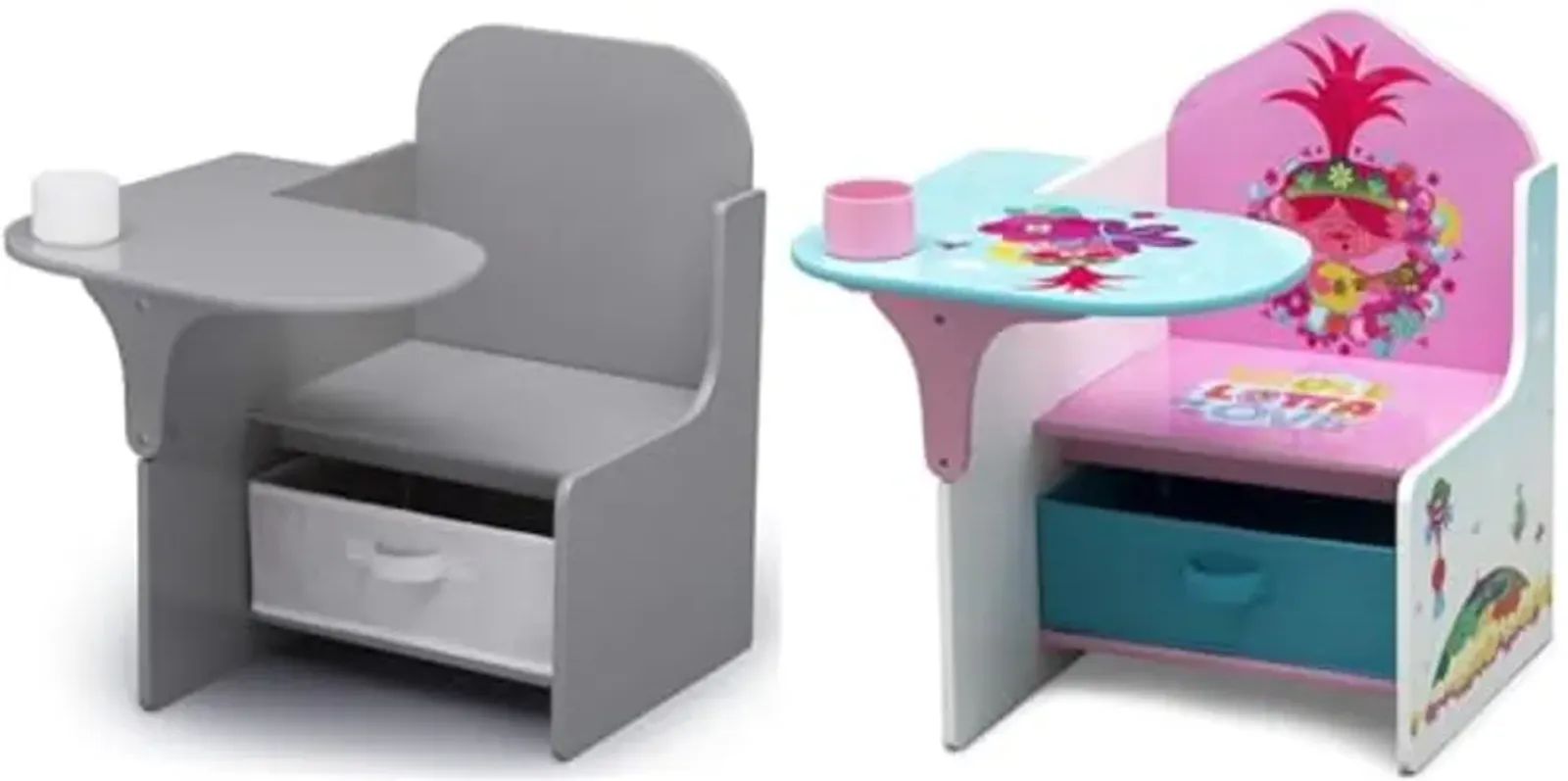 Delta Children MySize Chair Desk with Storage Bin and Trolls World Tour Chair Desk with Storage Bin, Ages 3+