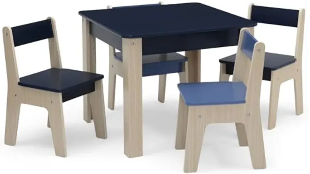 Delta Children Gap GapKids Table and 4 Chair Set - Greenguard Gold Certified, Blush/Natural & Gap GapKids Deluxe Toy Organizer - Greenguard Gold Certified, Navy/Natural