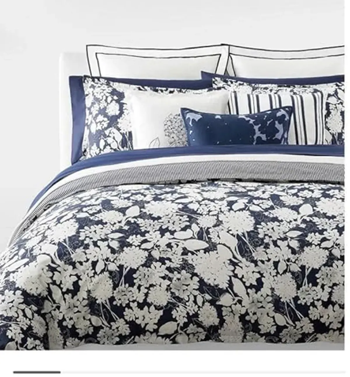 Lauren Ralph Lauren Navy Blue Floral Reese Full Queen 3 pc Duvet Cover Set Shams Grey White