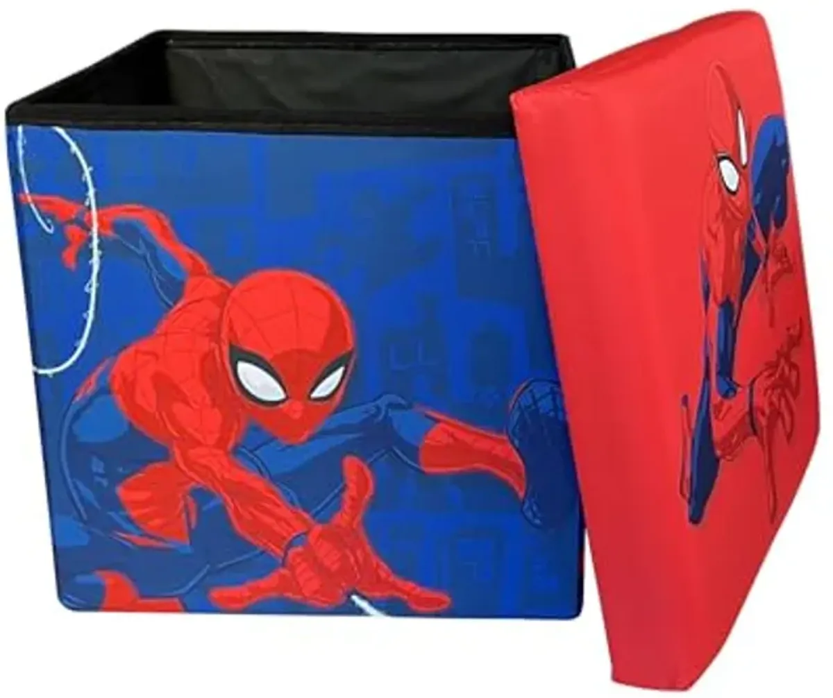 Idea Nuova Marvel Spiderman Sit and Store Collapsible Storage Ottoman with Removeable Lid, 15" H x 15" W x 15" D