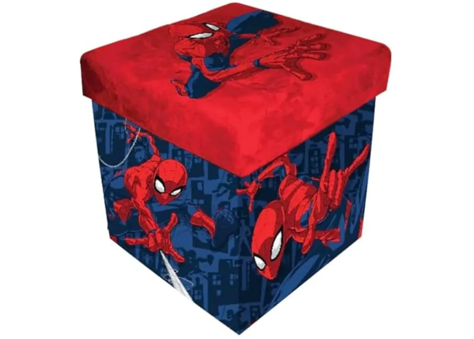 Idea Nuova Marvel Spiderman Sit and Store Collapsible Storage Ottoman with Removeable Lid, 15" H x 15" W x 15" D