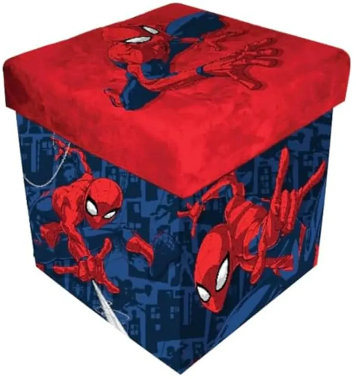 Idea Nuova Marvel Spiderman Sit and Store Collapsible Storage Ottoman with Removeable Lid, 15" H x 15" W x 15" D