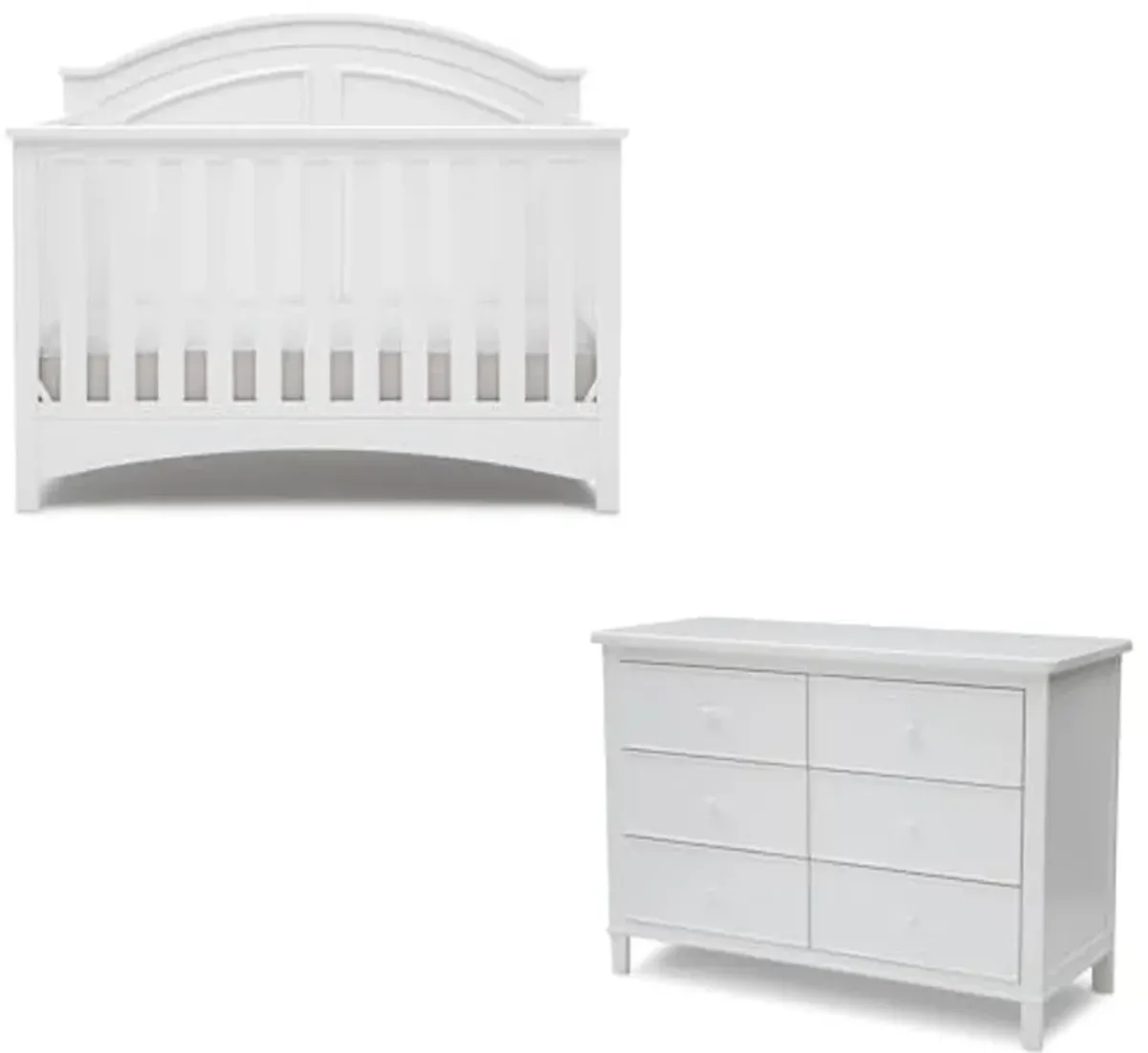 Delta Children Haven 6 Drawer Dresser, White + Perry 6-in-1 Convertible Crib - Greenguard Gold Certified, White (Bundle)