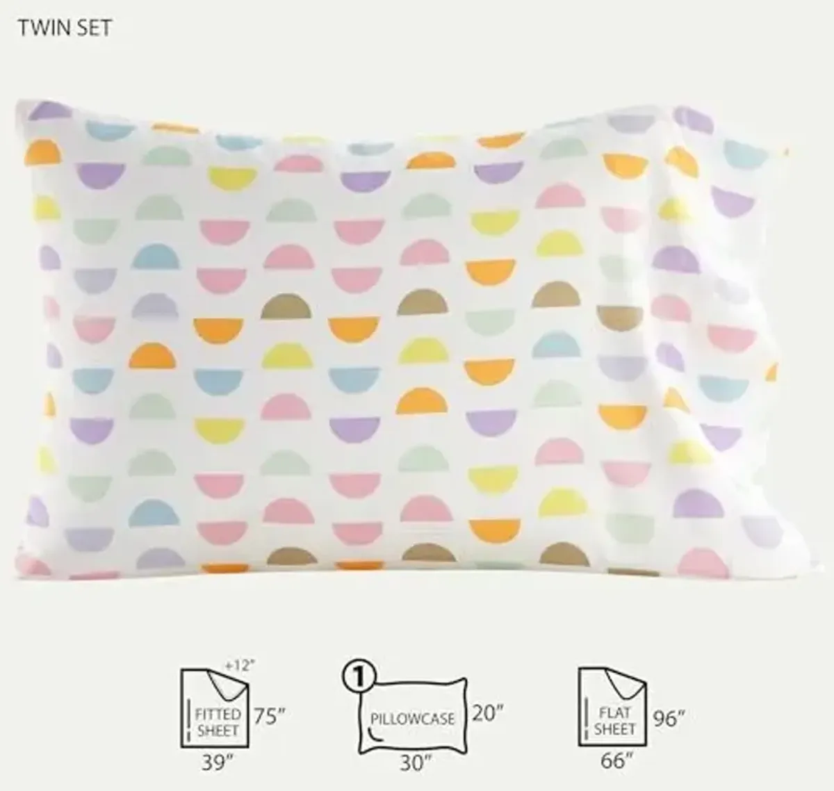 Heritage Kids Twin Sheet Set – 3 Piece Bedding Set with Top Sheet, Fitted Sheet & Pillowcase – Multi Color Half Moon Pattern – Soft & Cozy – Fits Standard Twin Bed