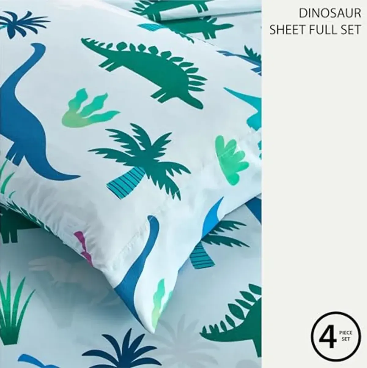 Heritage Kids 4 Piece Sheet Set, Including Top Sheet, Fitted Sheet and 2 Pillow Cases, Dinosaur, Full