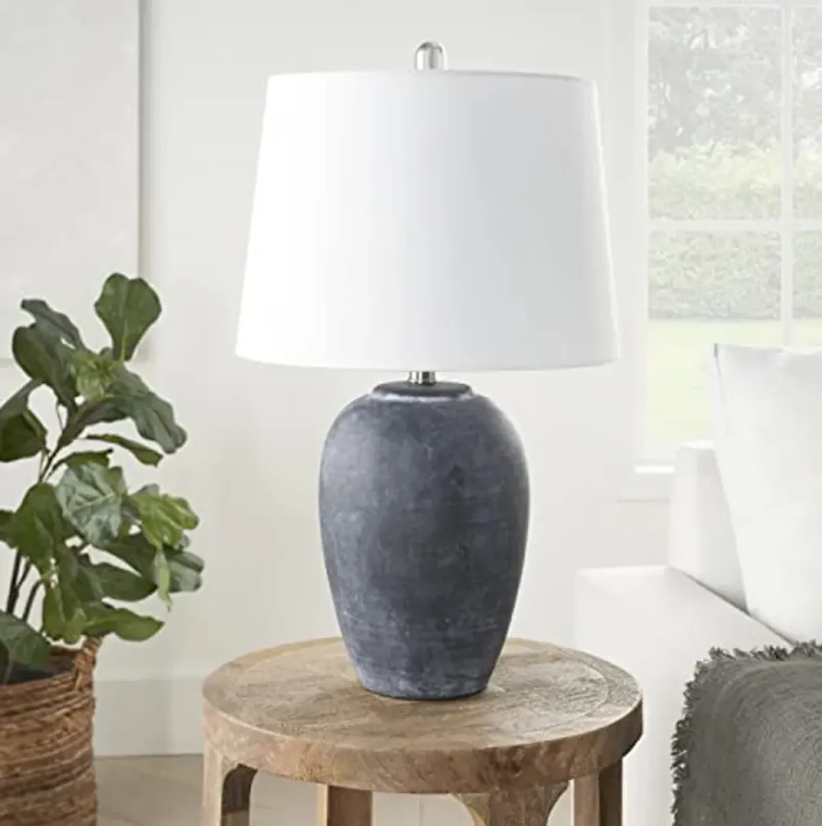 Safavieh 23-inch Grey Ceramic Table Lamp and Nourison 23-inch Black Ceramic Table Lamp Bundle