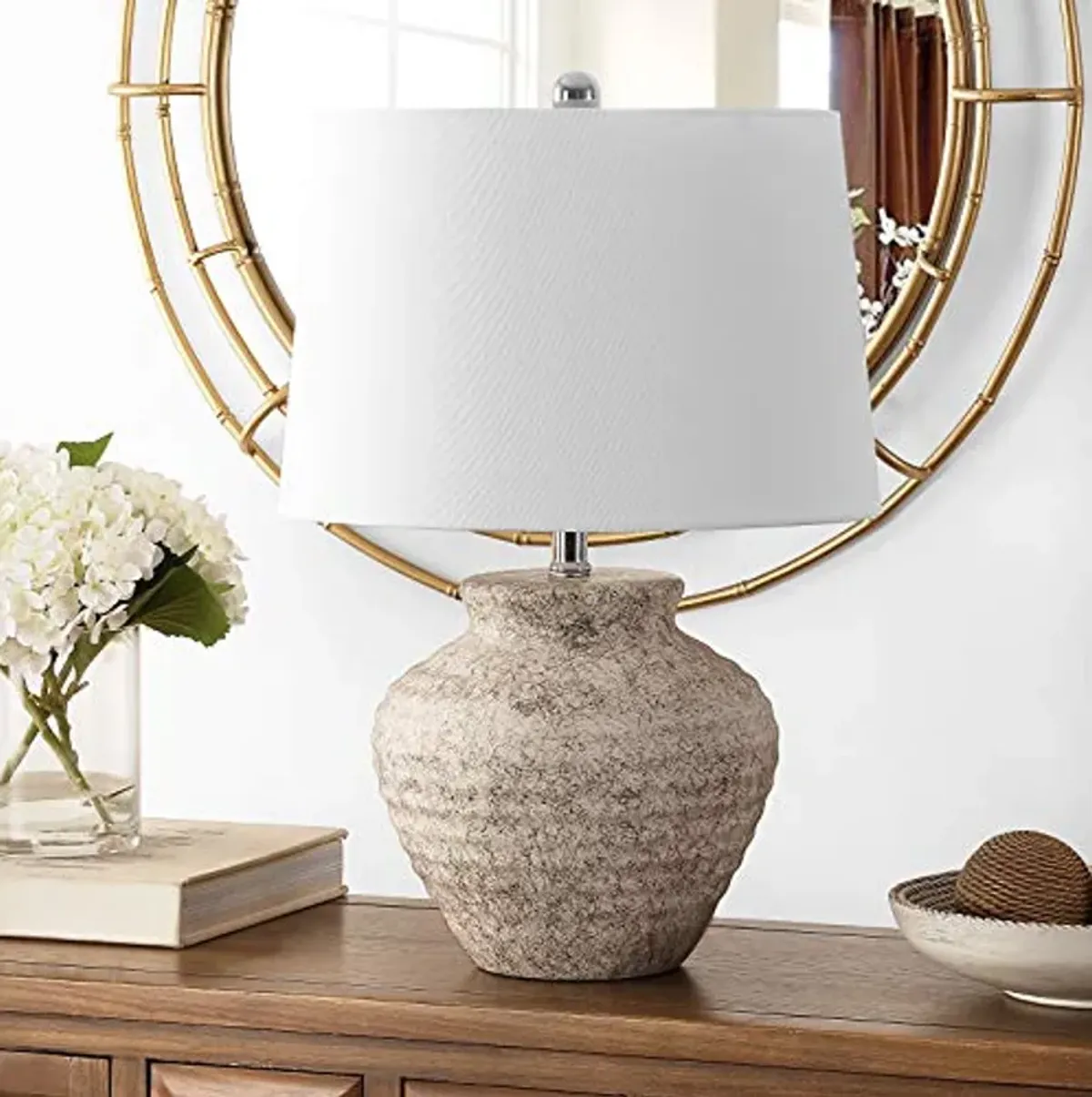 Safavieh 23-inch Grey Ceramic Table Lamp and Nourison 23-inch Black Ceramic Table Lamp Bundle