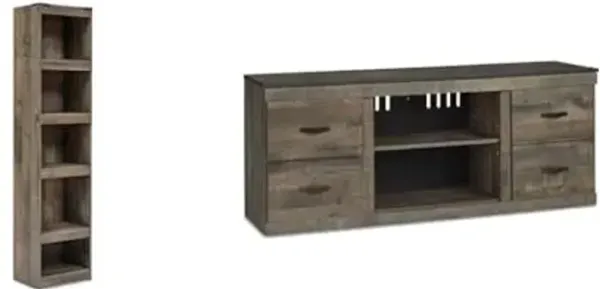 Signature Ashley Trinell Rustic 60" TV Stand with Pier Bookcase, Dark Brown Finish, Adjustable Shelves