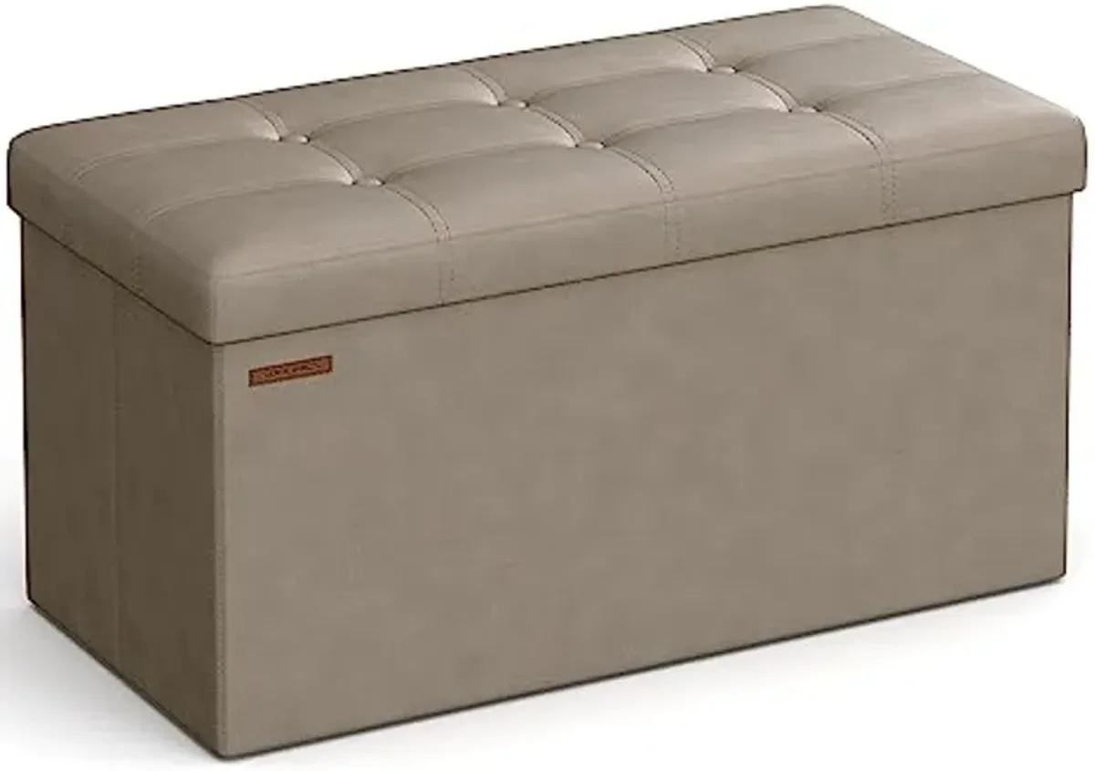 SONGMICS 30 Inches and 35 Gal. Folding Storage Ottomans, Padded Seat Footrest Bench Chests, Faux and Synthetic Leather