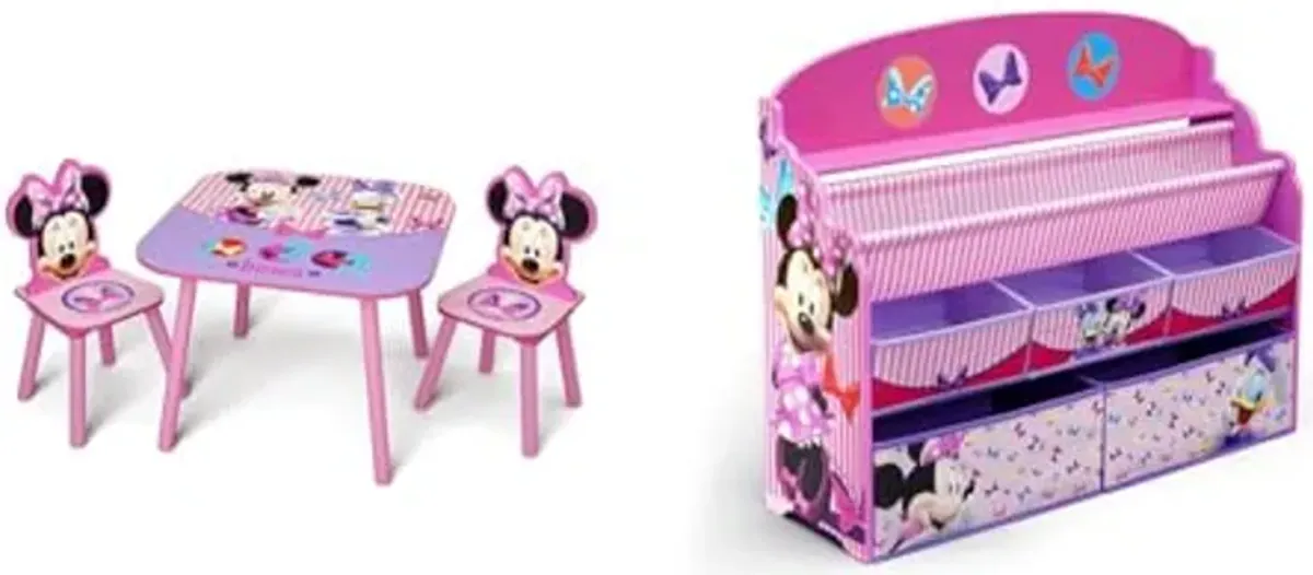 Delta Children Disney Minnie Mouse Kids Chair Table 3-Piece Set, Book & Toy Organizer, Multicolor