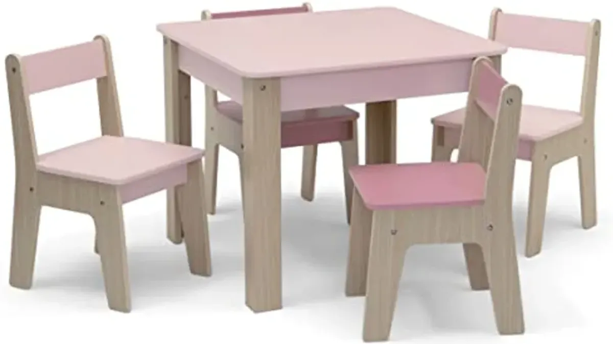 Delta Children GapKids Table and 4 Chairs Set and Toddler Bed - Greenguard Gold Certified, Blush/Natural