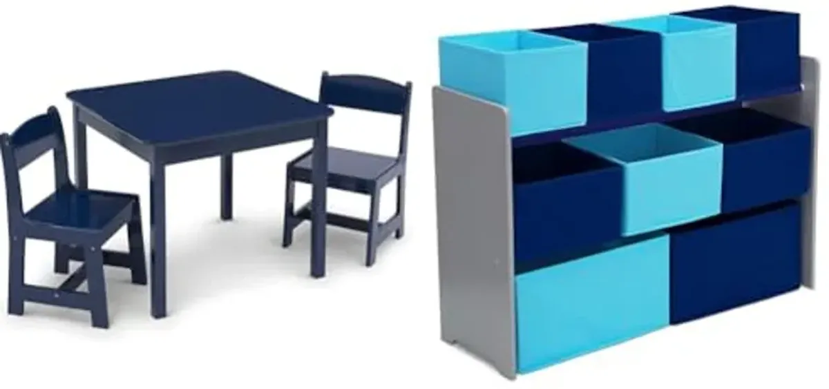 Delta Children MySize Kids Table and Chair Set with Toy Organizer Storage Bins, Deep Blue and Grey/Blue