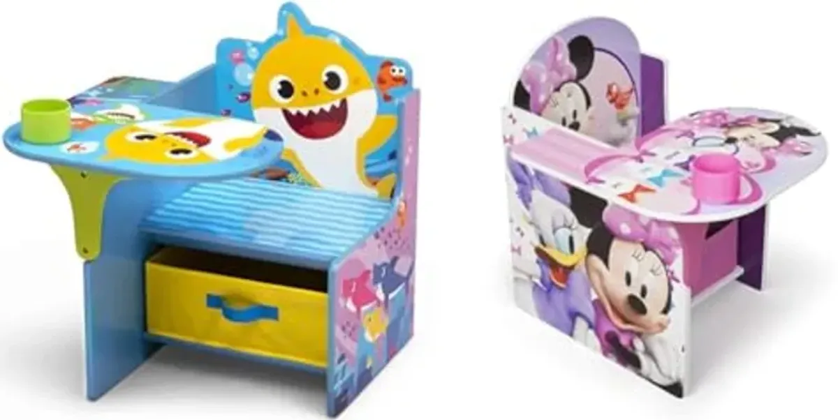 Delta Children Baby Shark and Minnie Mouse Chair Desks with Storage Bins - Ideal for Arts & Crafts, Snack Time, Homeschooling