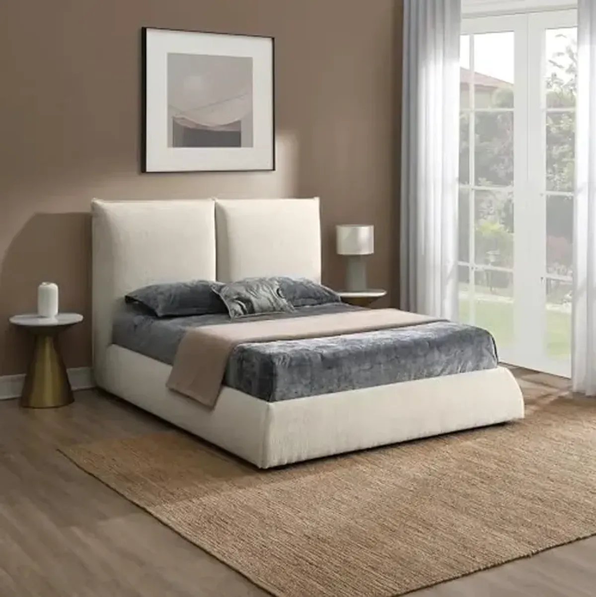 Abbyson Living Elsen Upholstered Queen Bed, Ivory