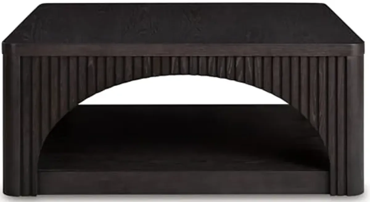 Signature Design by Ashley Yellink Contemporary Coffee Table with Casters, Open Shelf, Arches and Lattice Details, Black