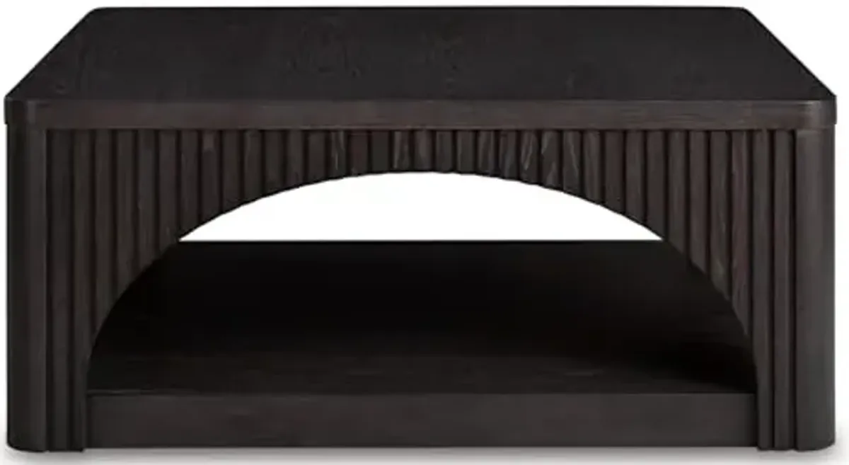 Signature Design by Ashley Yellink Contemporary Coffee Table with Casters, Open Shelf, Arches and Lattice Details, Black