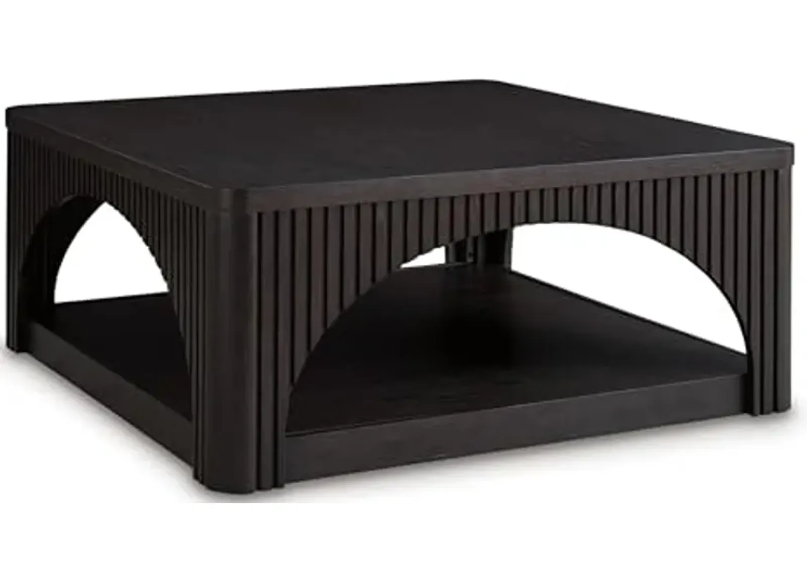 Signature Design by Ashley Yellink Contemporary Coffee Table with Casters, Open Shelf, Arches and Lattice Details, Black