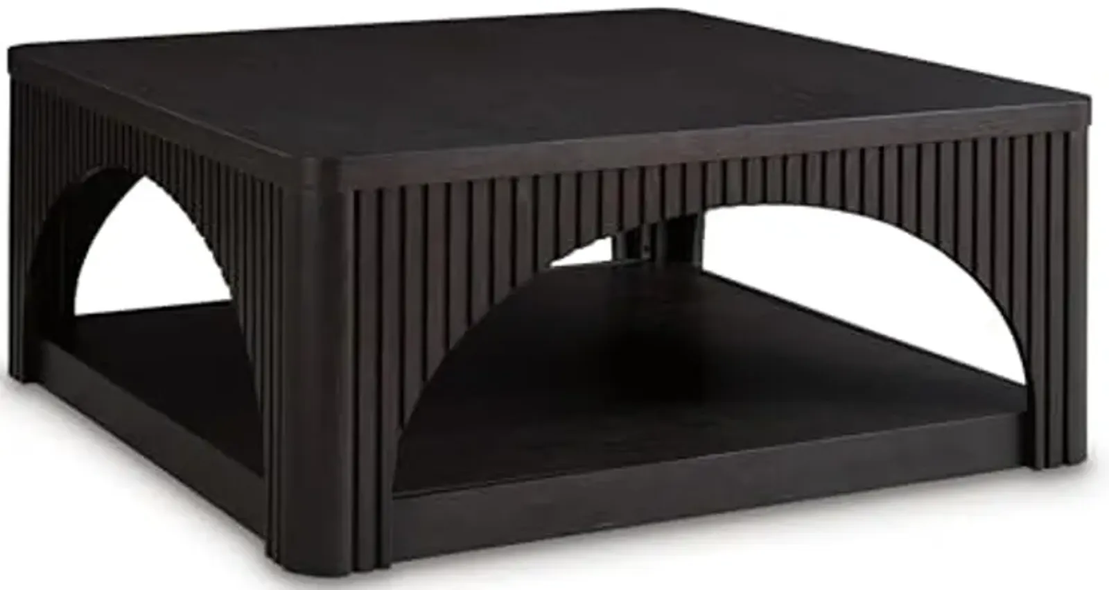 Signature Design by Ashley Yellink Contemporary Coffee Table with Casters, Open Shelf, Arches and Lattice Details, Black