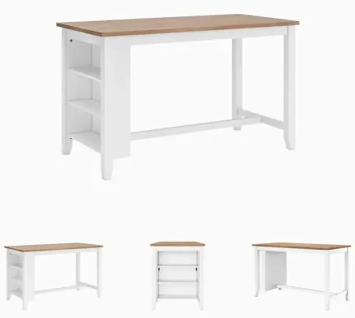 Signature Design by Ashley Gesthaven Farmhouse Counter Height Dining Table with 3 Shelves and Trestle Base, Light Brown & White