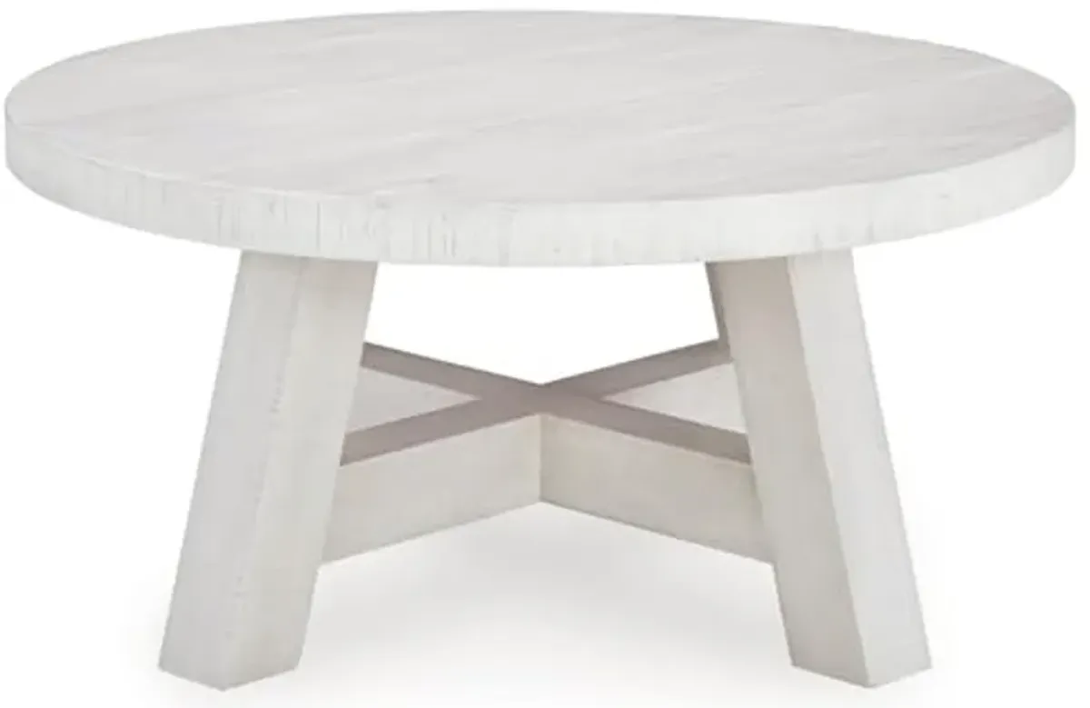 Signature Design by Ashley Jallison Farmhouse Distressed Coffee Table with Braced Posts, White