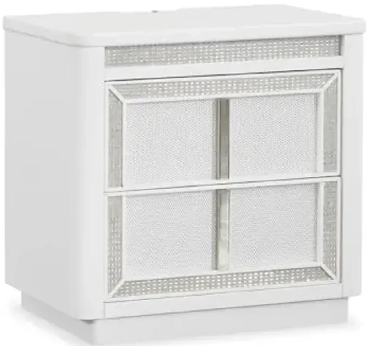 Signature Design by Ashley Chalanna Glam 2 Drawer Nightstand with Felt-Lined Top Drawer, LED Lights, Power Supply and USB Ports, 26.75" Tall, White