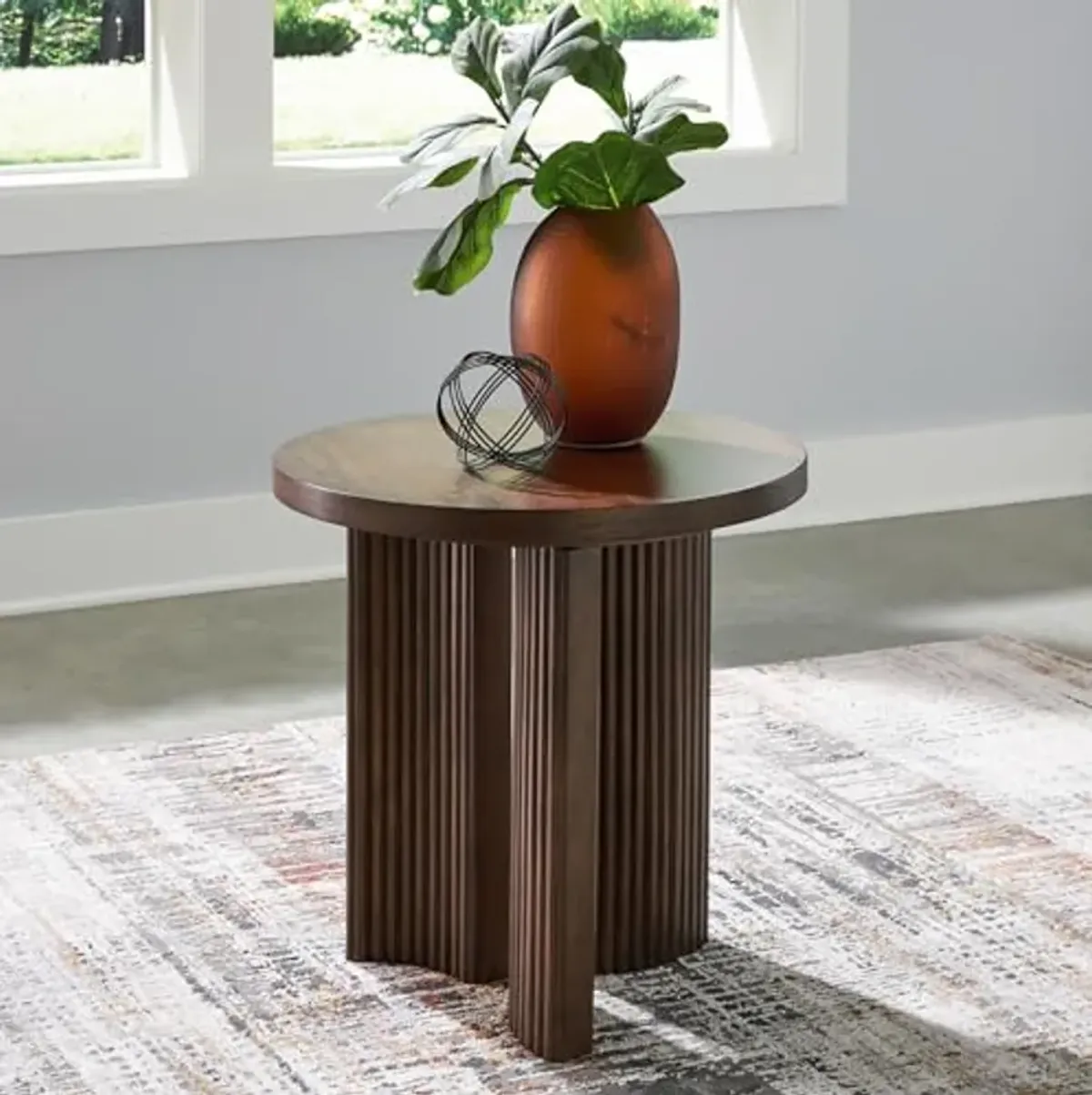 Signature Design by Ashley Korestone Contemporary End Table with Curved Legs, Dark Brown