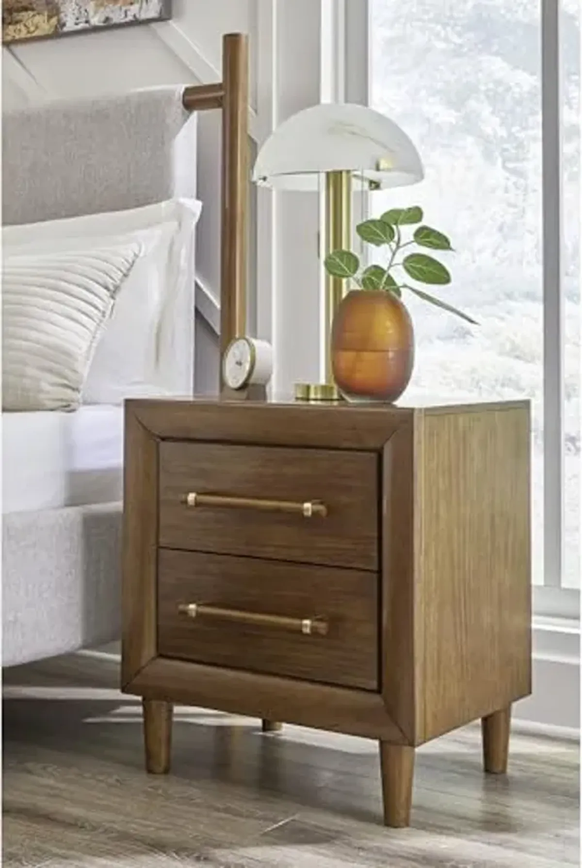 Signature Design by Ashley Lyncott Casual Felt-Lined 2 Drawer Nightstand with Power Supply, USB-A and USB-C Ports, 26.88" Tall, Dark Brown