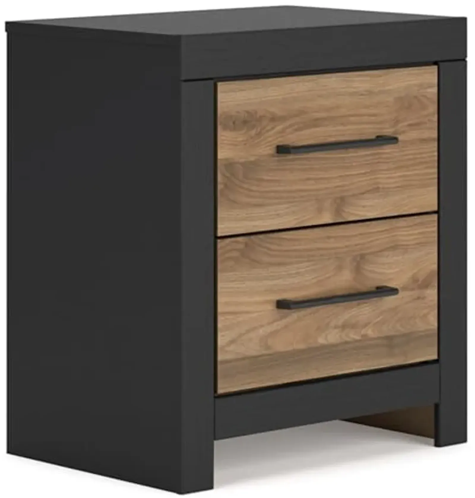 Signature Design by Ashley Vertani Casual 2-Drawer Nightstand with 2 USB Ports, 24.41" Tall, Black & Light Brown