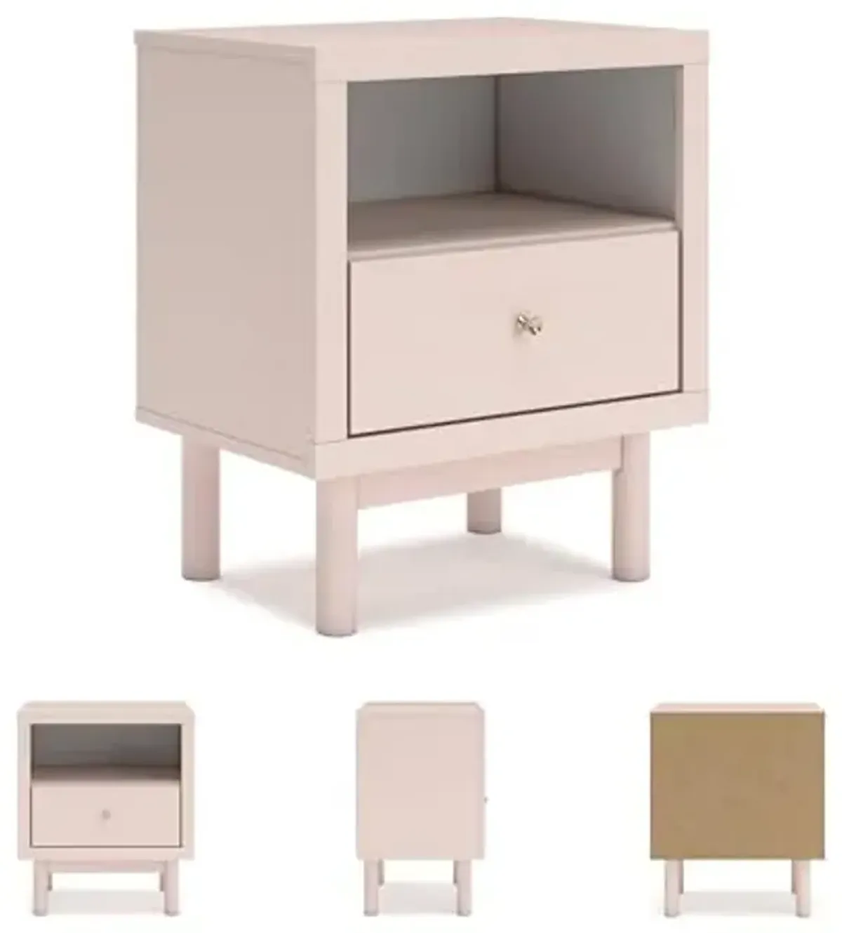Signature Design by Ashley Wistenpine Modern 1 Drawer Nightstand with Open Shelf and USB Ports, 25" Tall, Pink