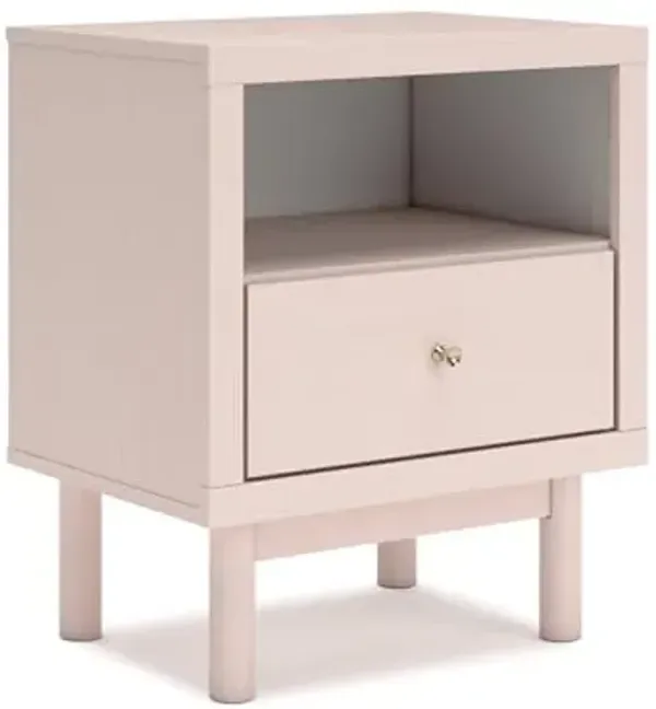 Signature Design by Ashley Wistenpine Modern 1 Drawer Nightstand with Open Shelf and USB Ports, 25" Tall, Pink