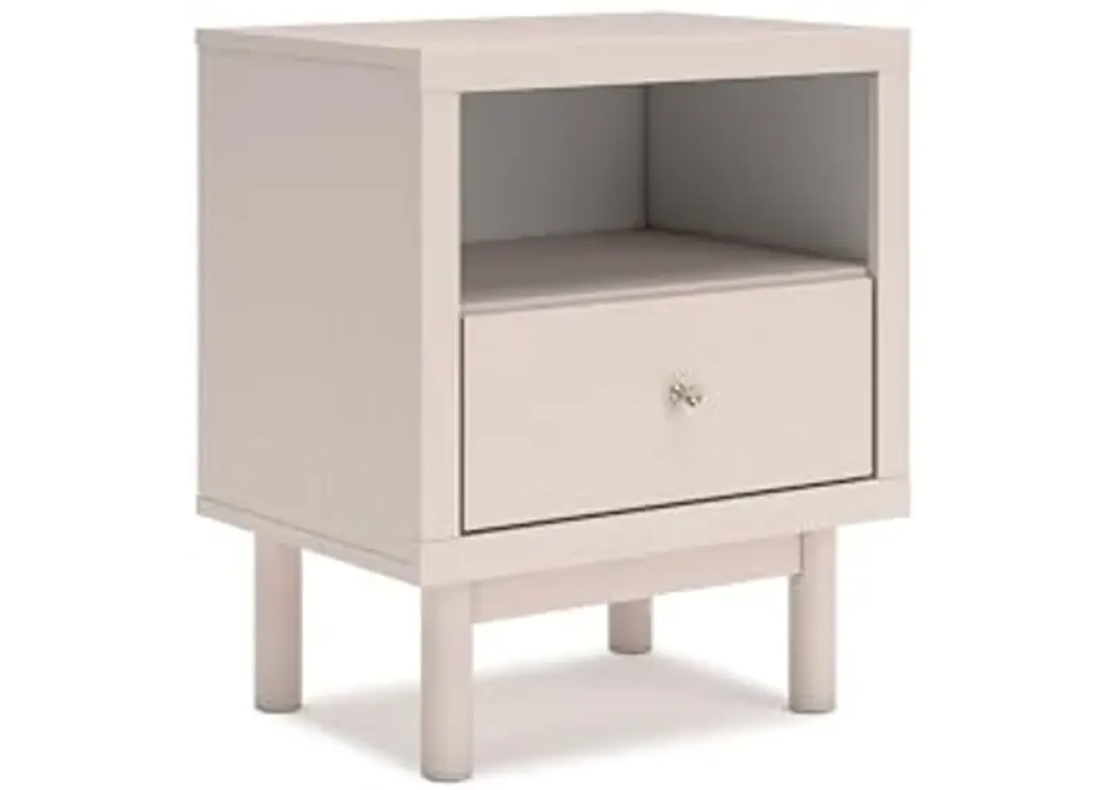 Signature Design by Ashley Wistenpine Modern 1 Drawer Nightstand with Open Shelf and USB Ports, 25" Tall, Pink