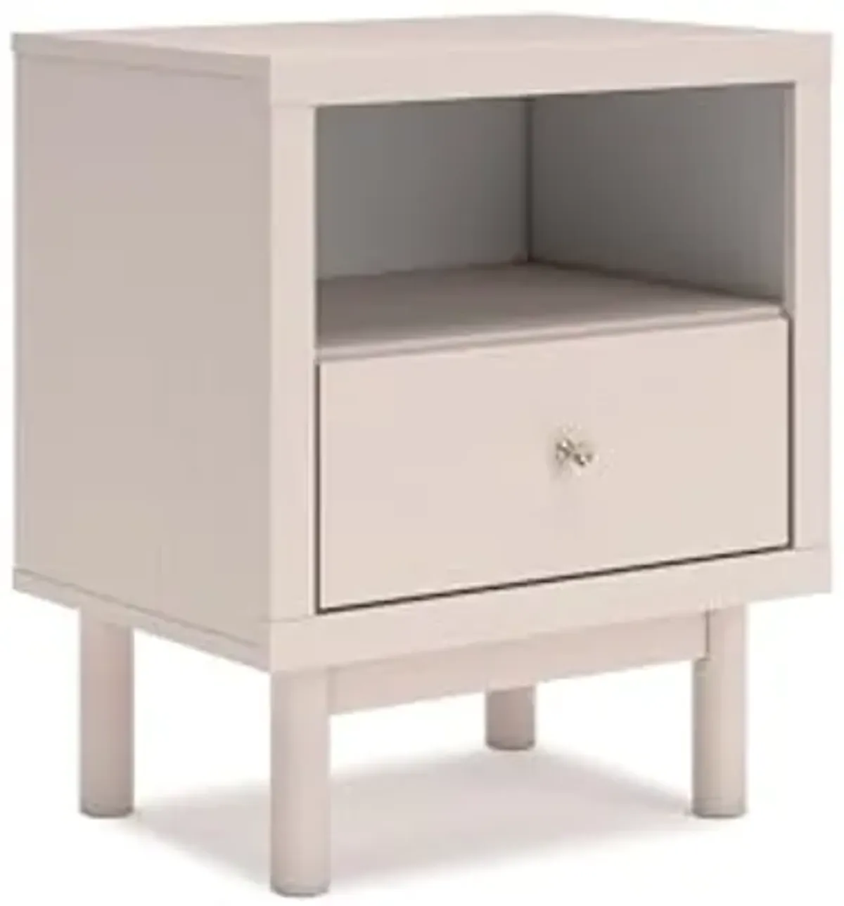 Signature Design by Ashley Wistenpine Modern 1 Drawer Nightstand with Open Shelf and USB Ports, 25" Tall, Pink