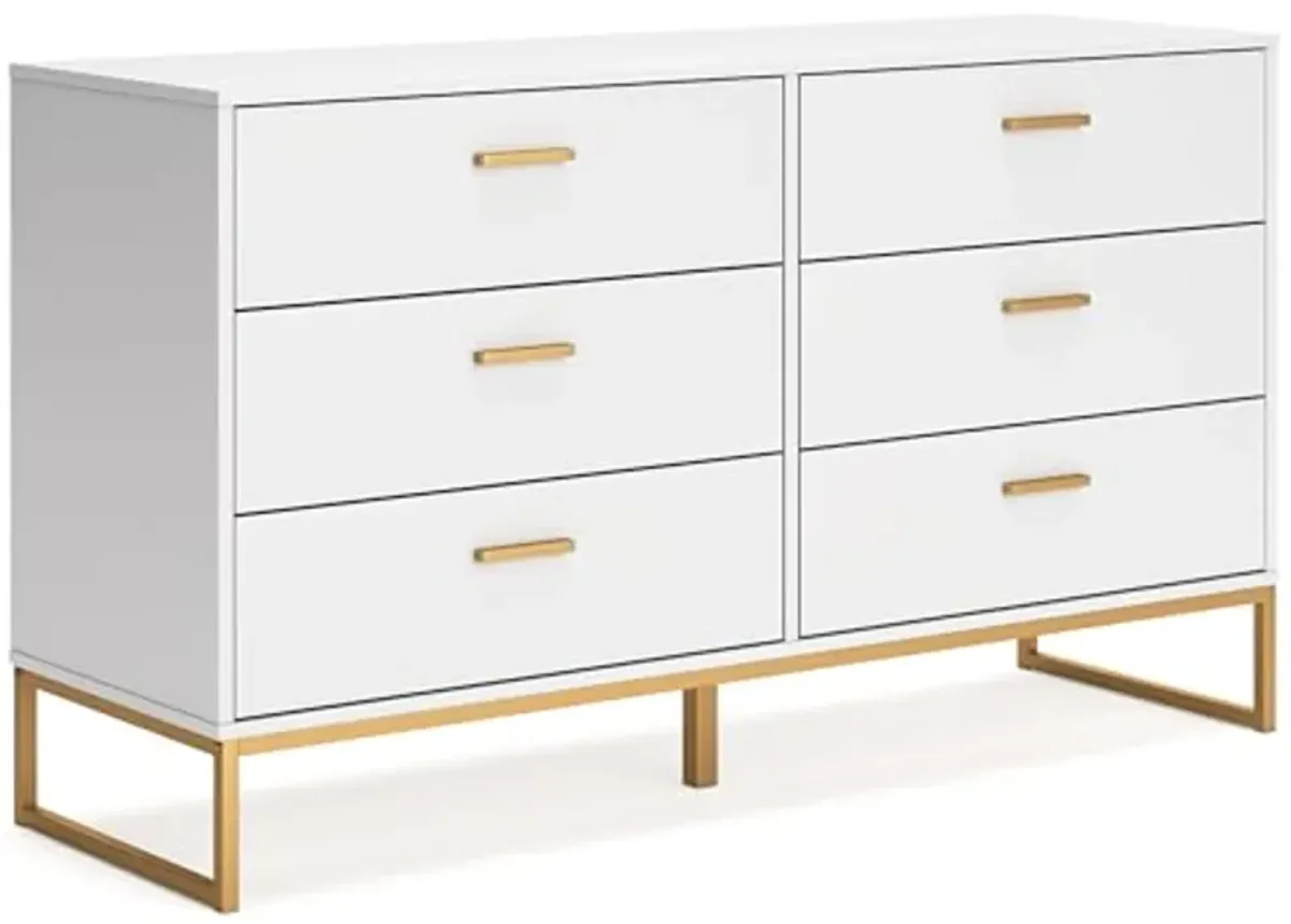 Signature Design by Ashley Socalle Modern 6-Drawer Dresser with Safety Stop, White & Metallic