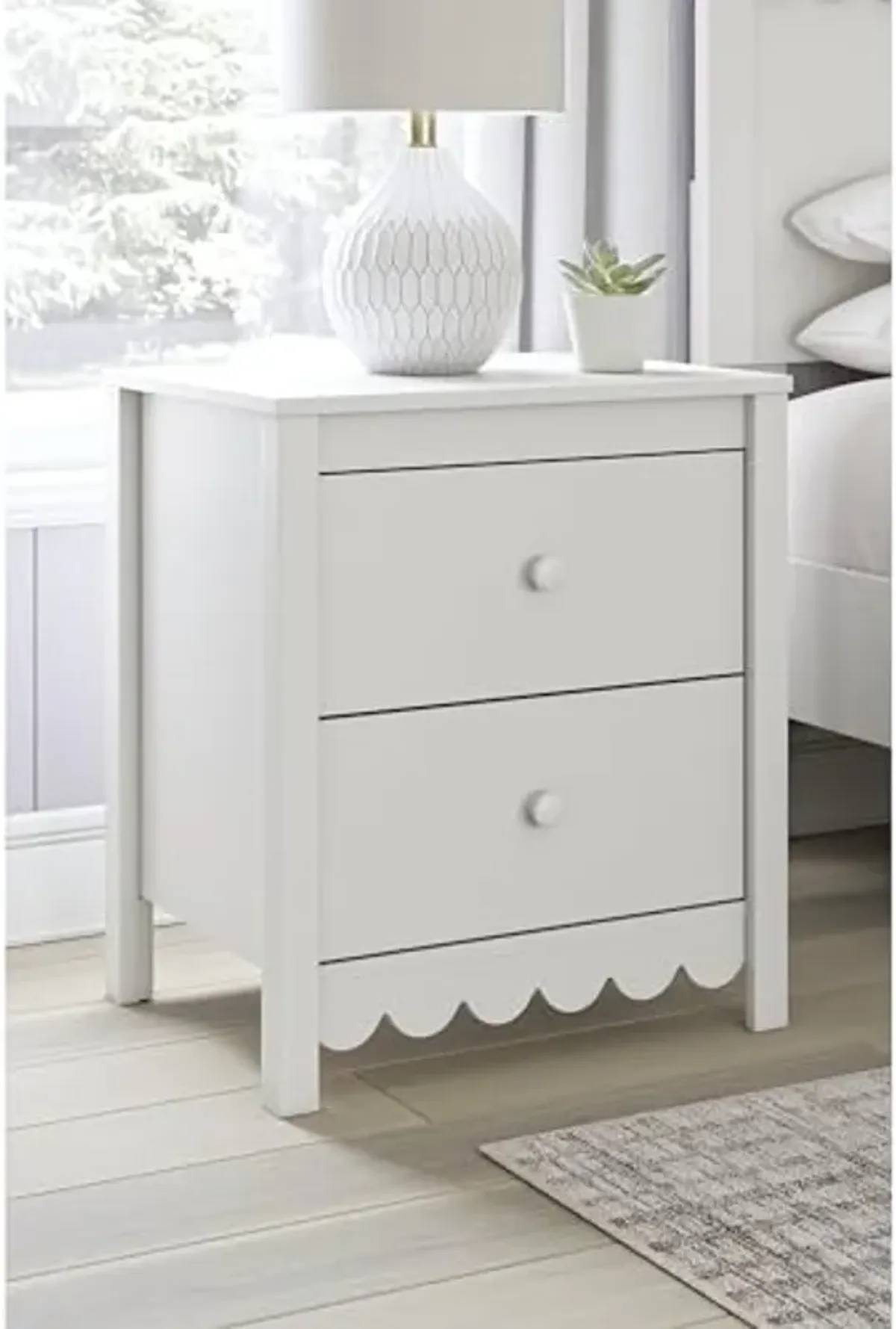 Signature Design by Ashley Hallityn Minimalist 2 Drawer Nightstand for Bedroom, 24.37" Tall, White