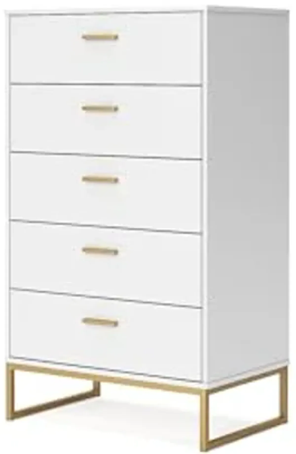 Signature Design by Ashley Socalle Modern 5-Drawer Chest of Drawers with Safety Stop, White & Metallic