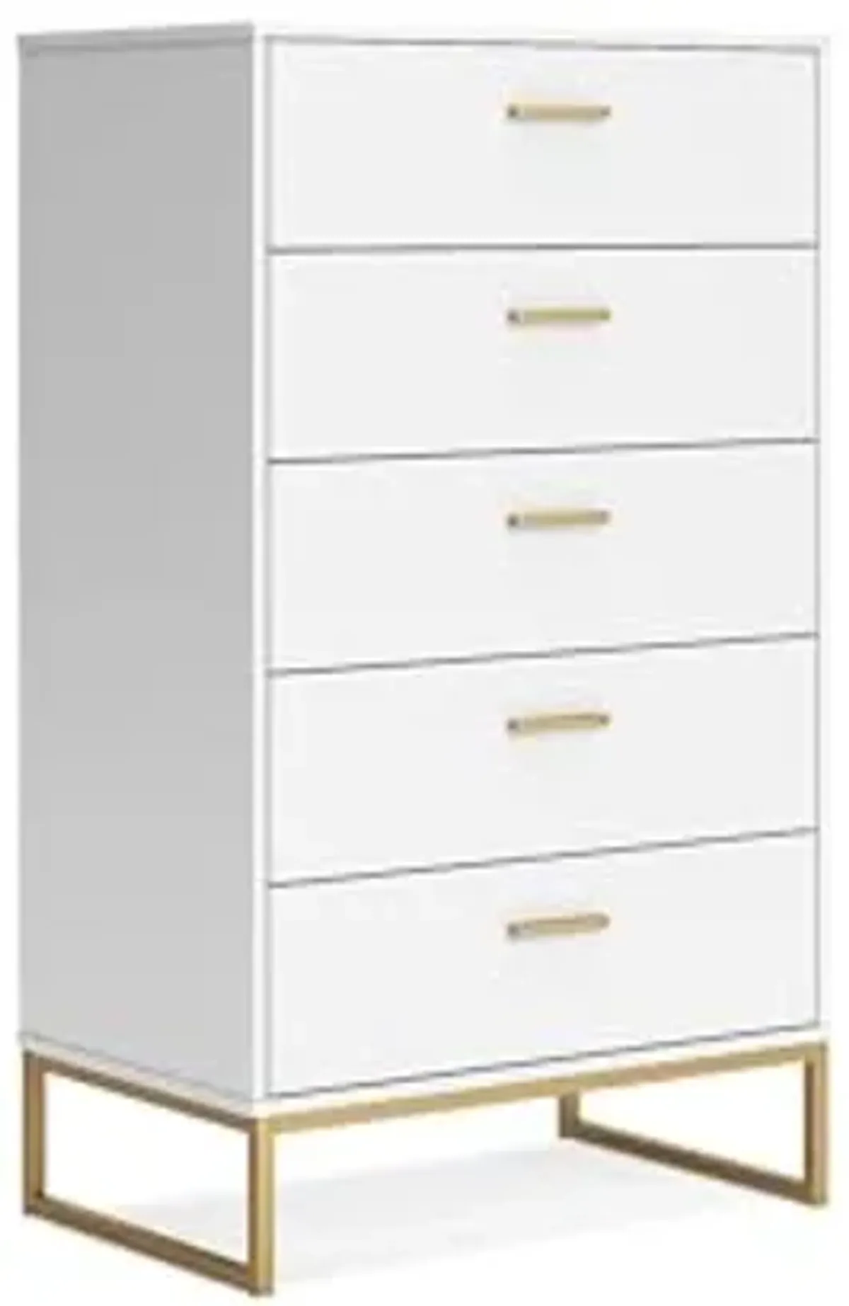 Signature Design by Ashley Socalle Modern 5-Drawer Chest of Drawers with Safety Stop, White & Metallic