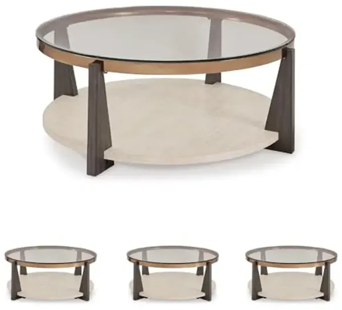 Signature Design by Ashley Frazwa Round Glasstop Coffee Table, Gray/Brown/Gold