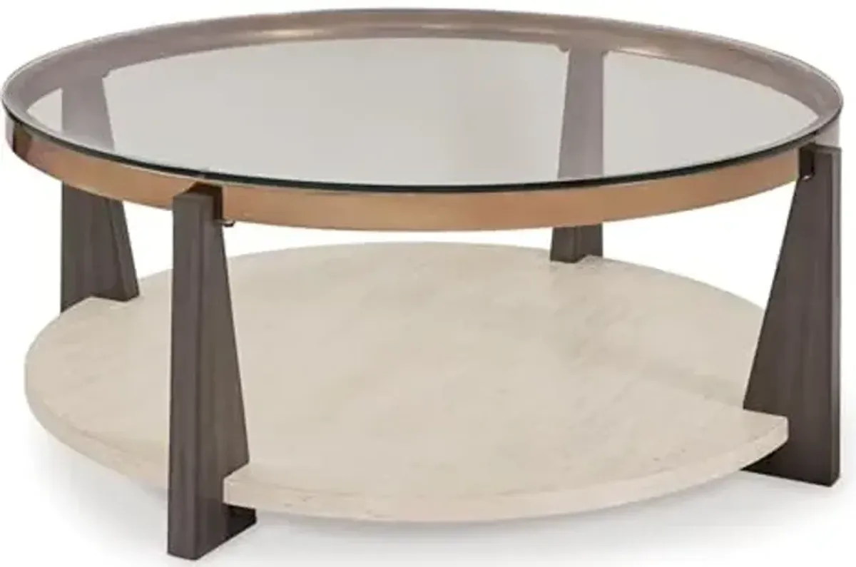 Signature Design by Ashley Frazwa Round Glasstop Coffee Table, Gray/Brown/Gold