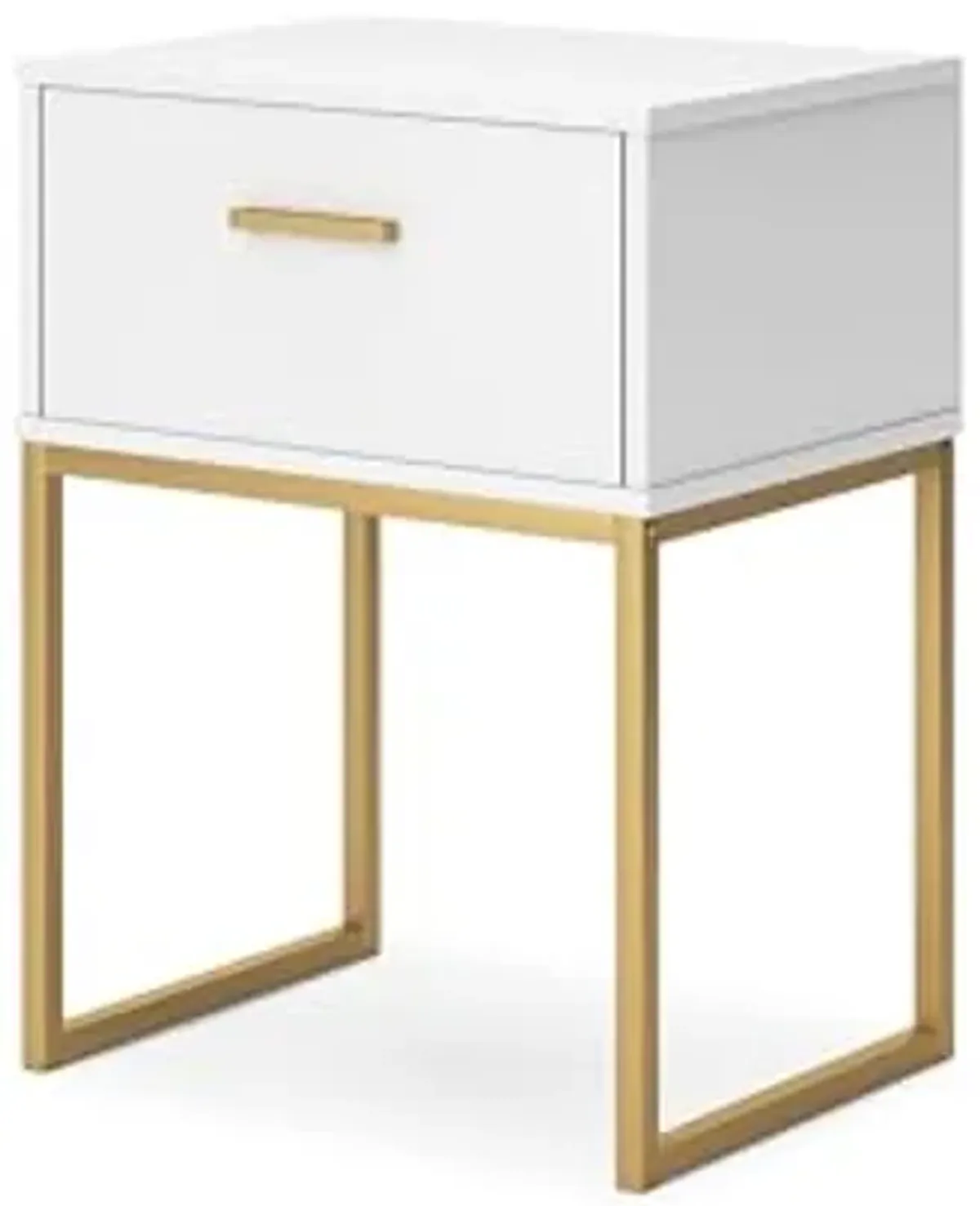 Signature Design by Ashley Socalle Contemporary 1 Drawer Nightstand with Metal Legs, 26.02" Tall, White & Metallic