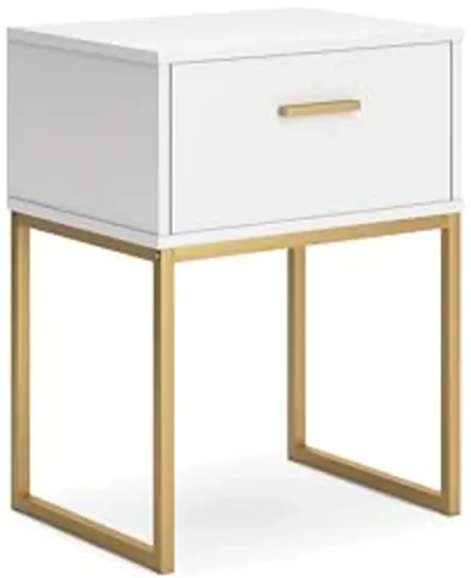 Signature Design by Ashley Socalle Contemporary 1 Drawer Nightstand with Metal Legs, 26.02" Tall, White & Metallic