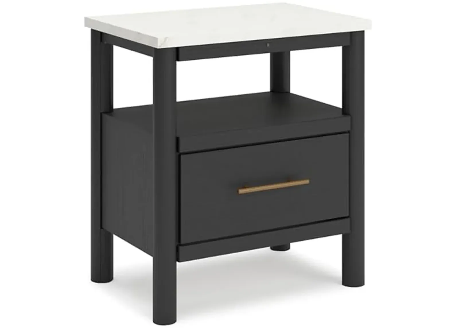 Signature Design by Ashley Cadmori Bohemian 1-Drawer Nightstand with 1 Shelf, Ambient Lighting, USB and Qi Wireless Charging Options, 26.57" Tall, Black & White