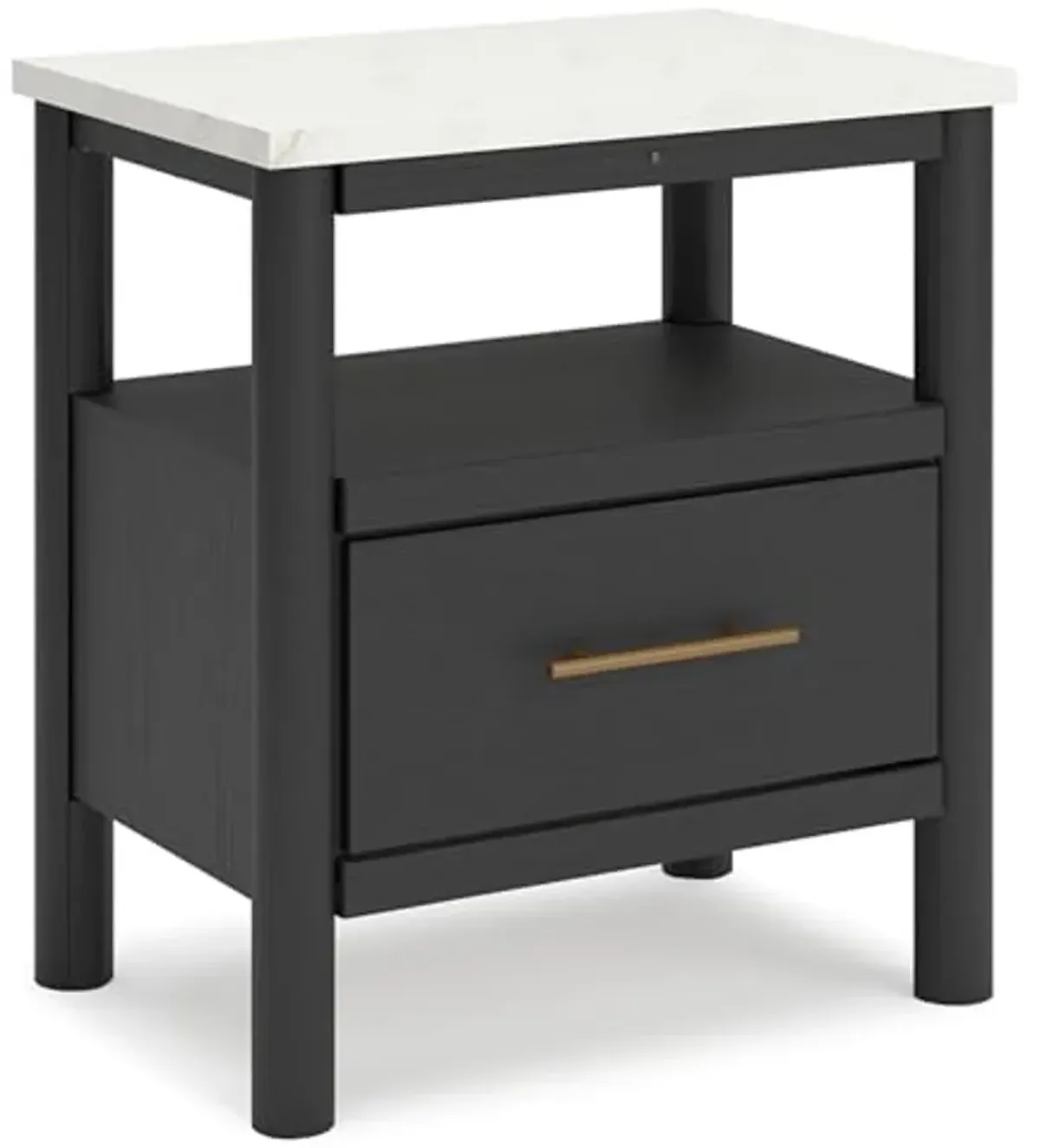 Signature Design by Ashley Cadmori Bohemian 1-Drawer Nightstand with 1 Shelf, Ambient Lighting, USB and Qi Wireless Charging Options, 26.57" Tall, Black & White