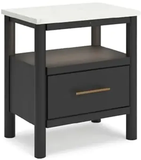 Signature Design by Ashley Cadmori Bohemian 1-Drawer Nightstand with 1 Shelf, Ambient Lighting, USB and Qi Wireless Charging Options, 26.57" Tall, Black & White