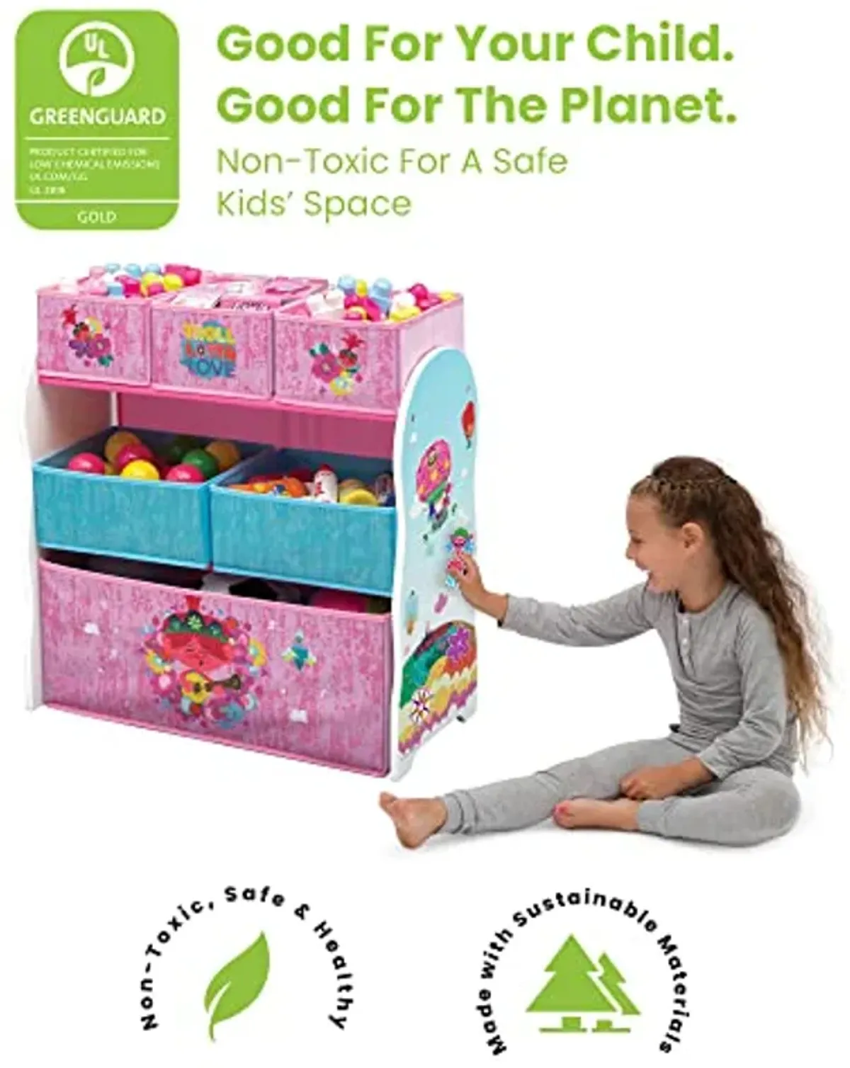 Delta Children Sesame Street Chair Desk and Trolls World Tour Toy Organizer