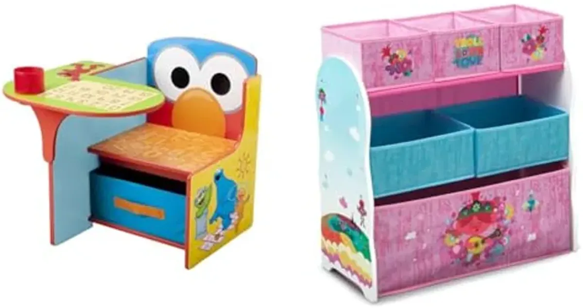 Delta Children Sesame Street Chair Desk and Trolls World Tour Toy Organizer