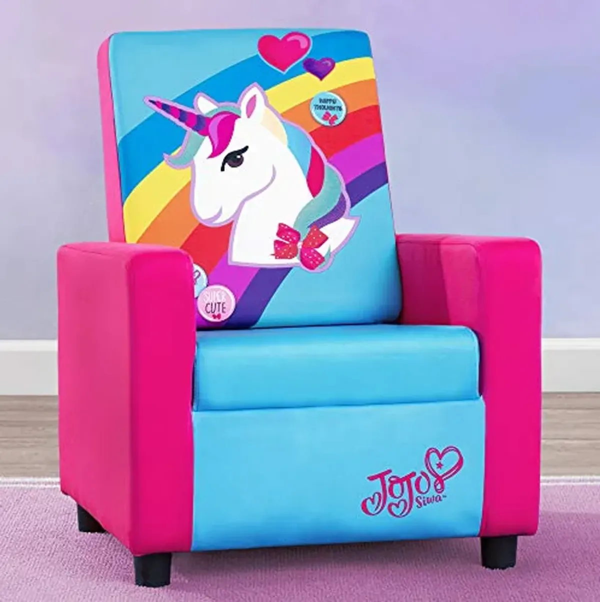 Delta Children Twin Bed, JoJo Siwa & High Back Upholstered Chair, pink and skyblue