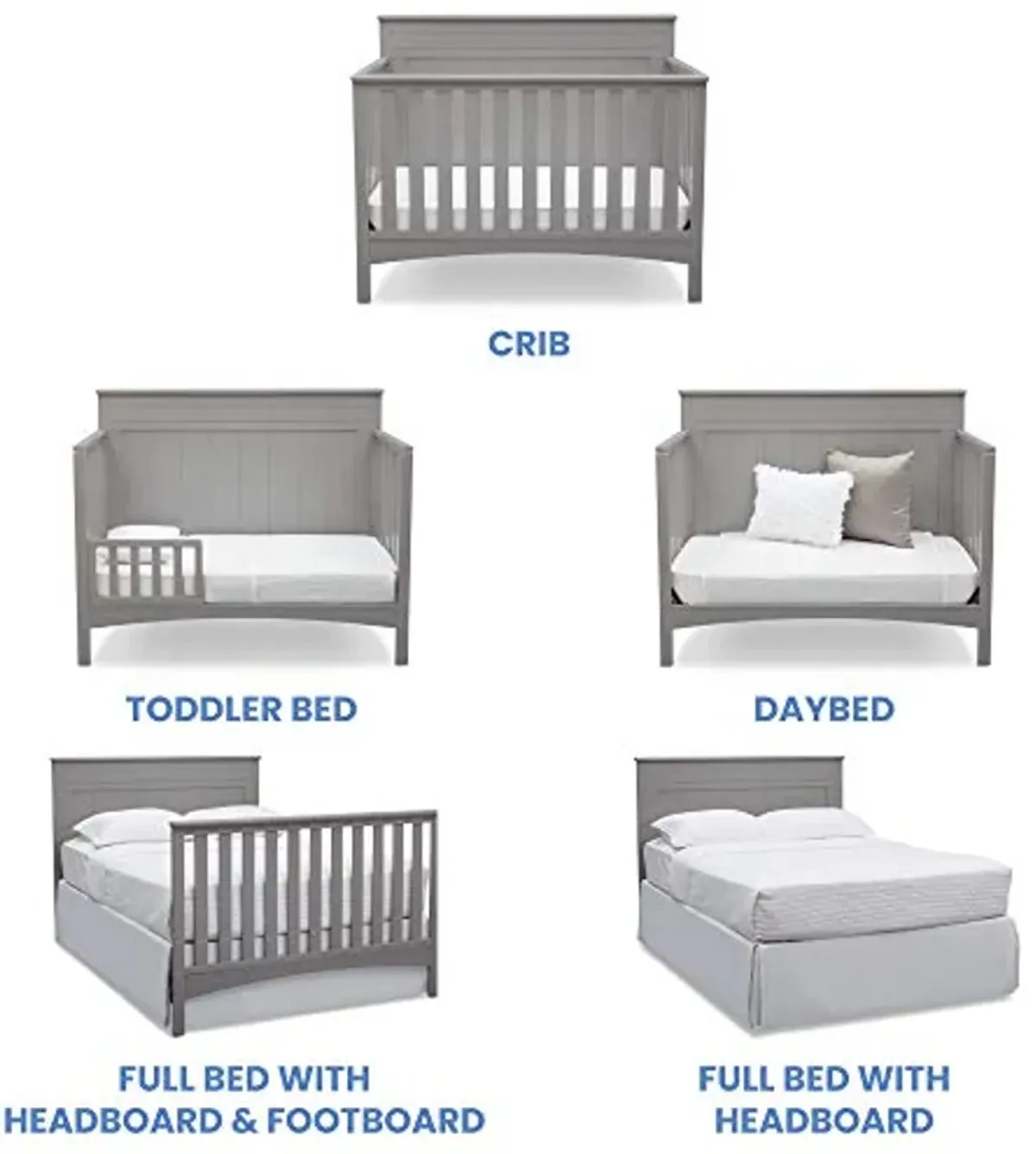 Delta Children Fancy 4-in-1 Convertible Crib and 6 Drawer Dresser Bundle, Grey