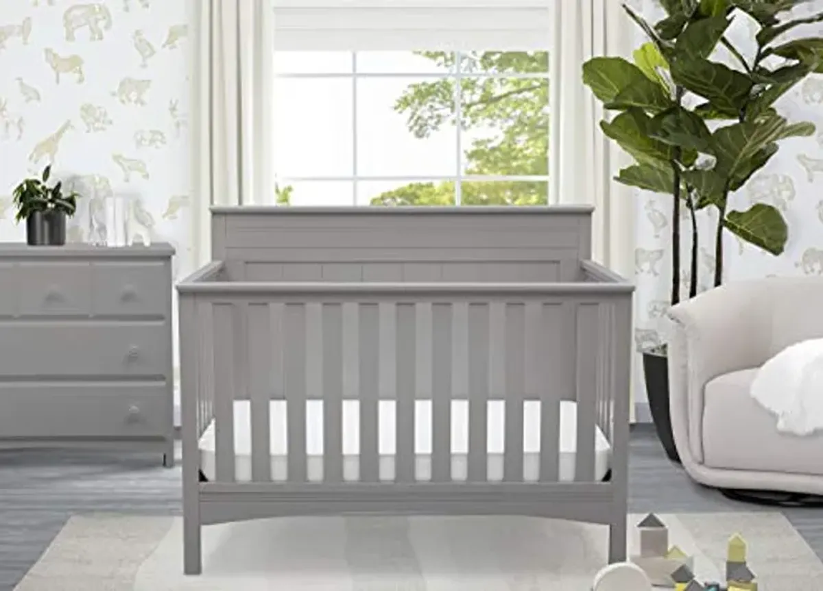 Delta Children Fancy 4-in-1 Convertible Crib and 6 Drawer Dresser Bundle, Grey