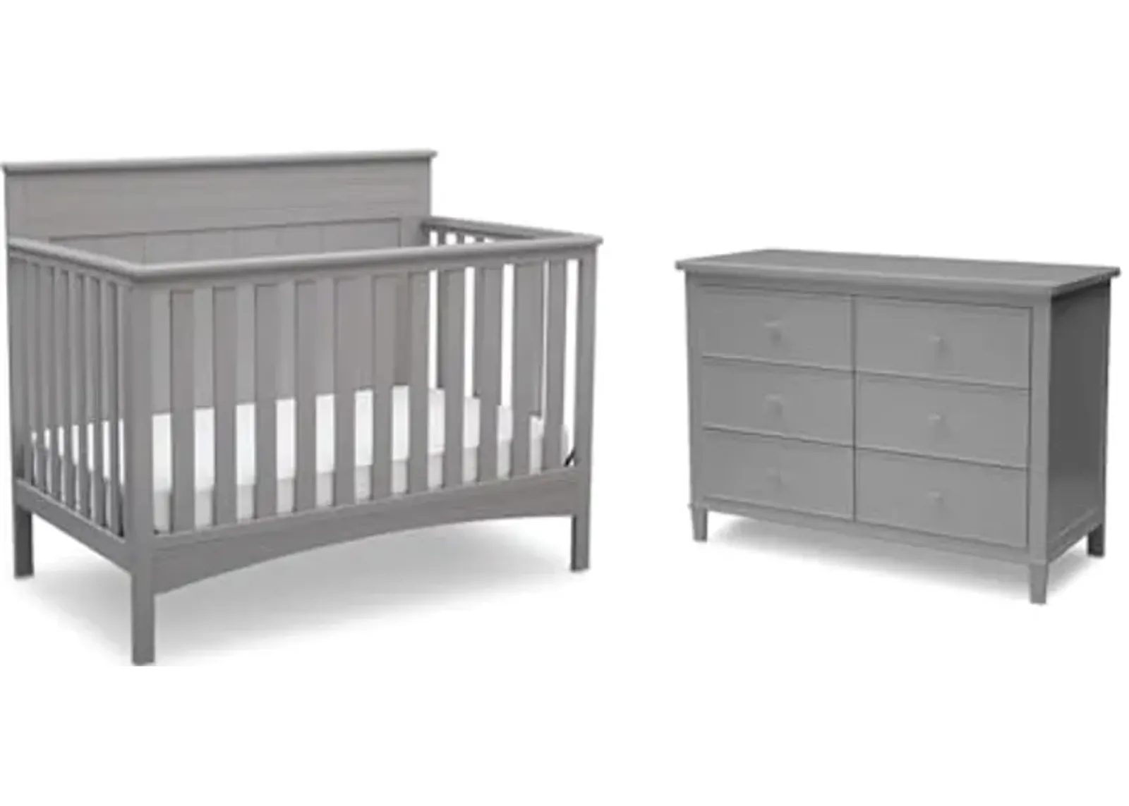 Delta Children Fancy 4-in-1 Convertible Crib and 6 Drawer Dresser Bundle, Grey